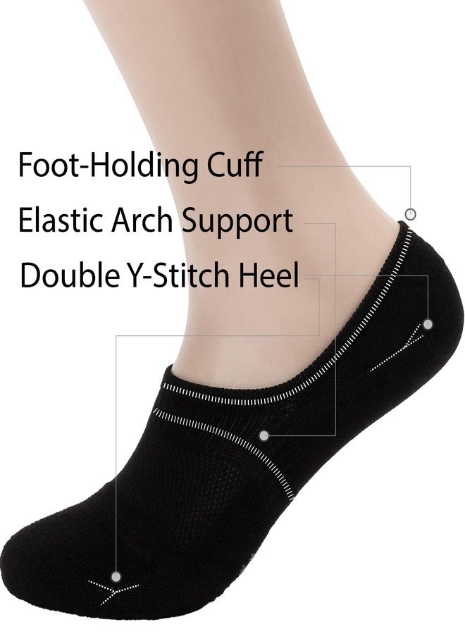 Pro Mountain Seamless No Show Socks Unisex Wide Toe Box For Health Y Heel Forefoot Size M Black 6 Pack Cotton Cushion Footies Loafer US Women Shoes 8-10 Men 7-9 - Image 4